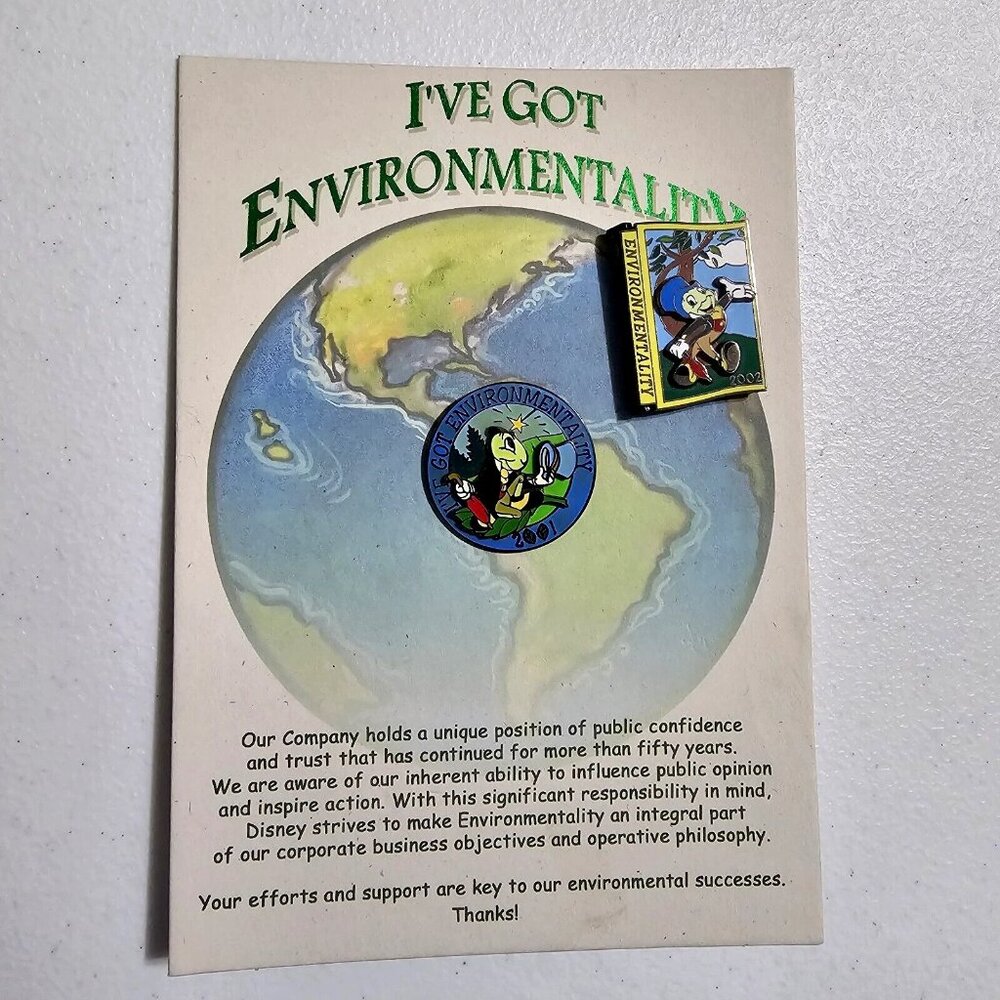Disney Jiminy Cricket 2001 - 2002 Environmentality Cast Member Pin